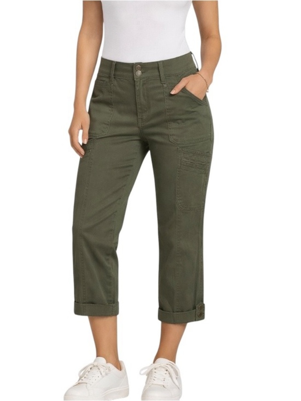 Democracy Absolution Cargo Pant 12 Olive Green High Rise Stretch Rolled Cuff NWT
